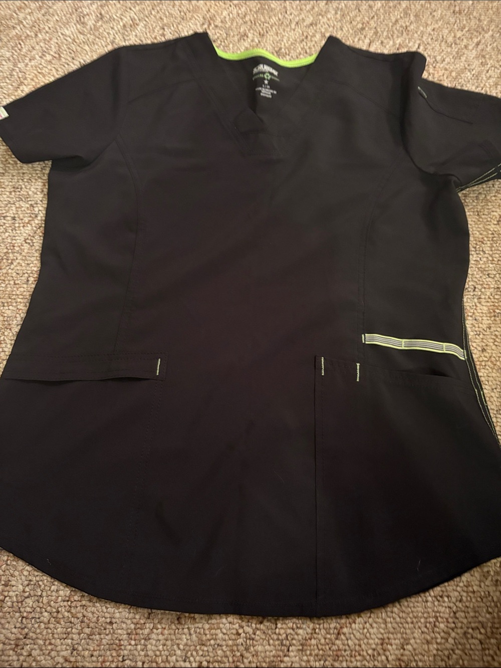 Scrubstar Black Scrub Top with Lime Accent